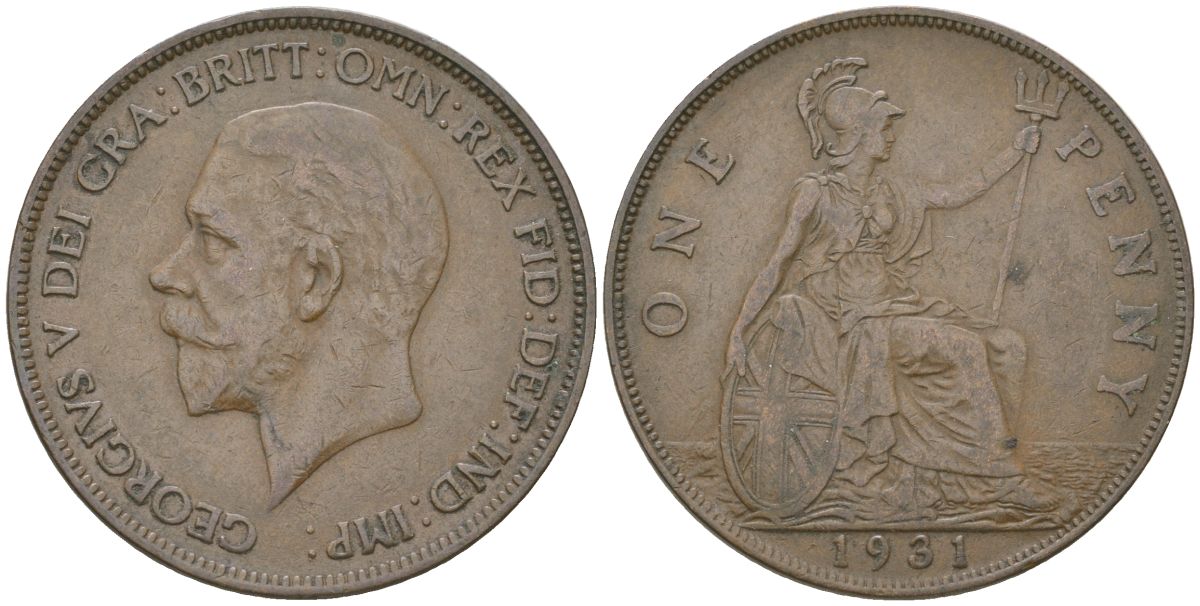 Великобритания 1 пенни 1931 Георг V (1910-1936) KM 838, Spink 4055 бронза    69-1021