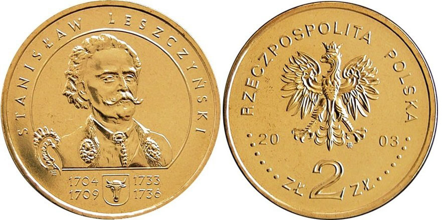 Польша 2 злотых 2003 MW, Станислав Лещинский KM 473 нордик  UNC 4531-844