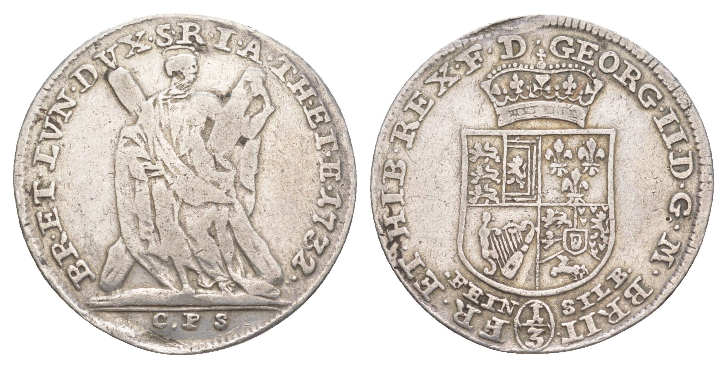 Брауншвейг-Каленберг-Ганновер 1/3 талера 1732 CPS, Георг II (1727-1760), из коллекции Ричарда Б. Смита Smith 149, Welter 2596 серебро 1525-944