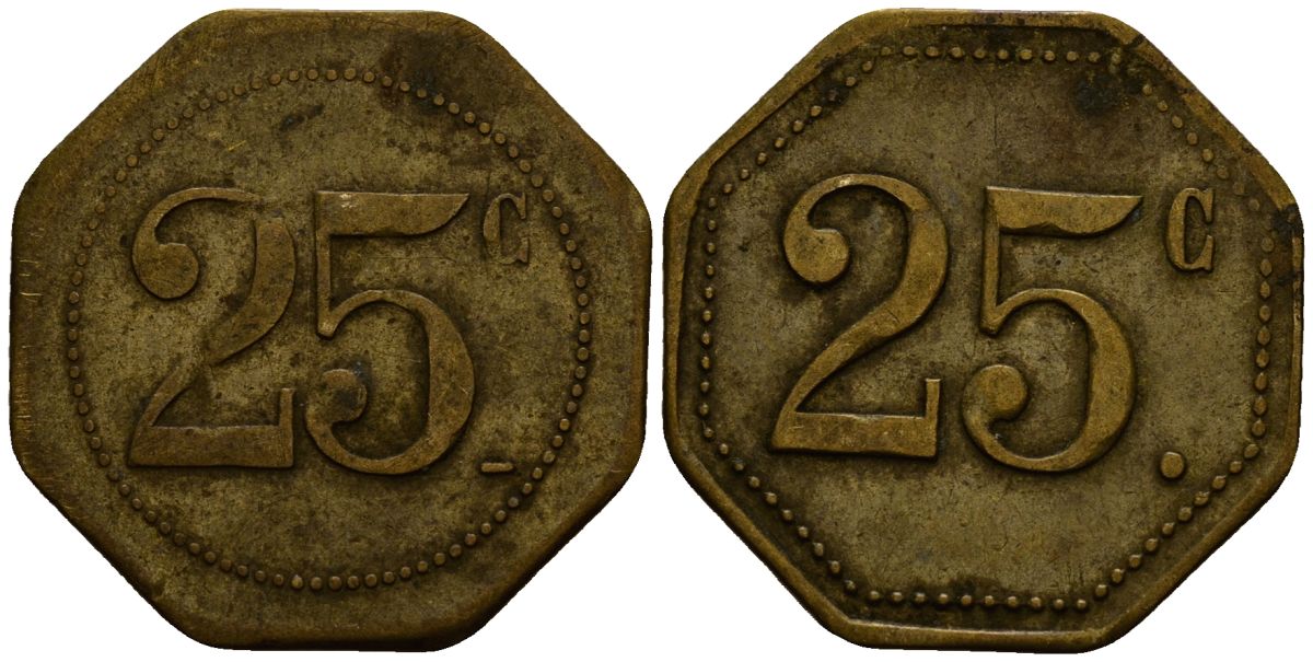 Франция 25 сантимов XIX-XX век ресторанный жетон латунь 4166-513