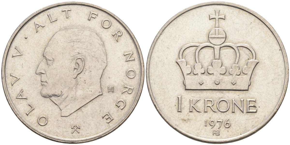 Норвегия 1 крона 1976 Улаф V (1958-1991) KM 419 медно-никель aUNC 4586-1144