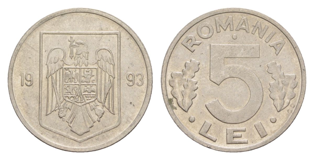 Румыния 5 леев 1993 KM 114 сталь плакированная никелем 4632-1042