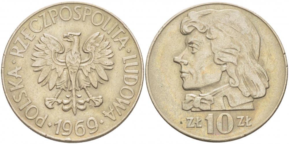 Польша 10 злотых 1969 MW, Тадеуш Костюшко KM 50a медно-никель 4517-815