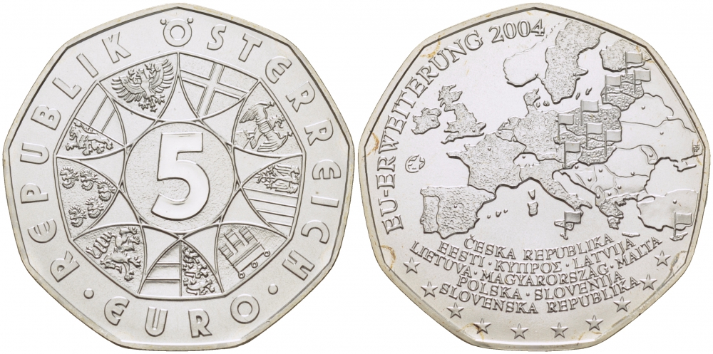 Австрия 5 евро 2004 расширение евросоюза КМ 3122 серебро UNC 01-166-34