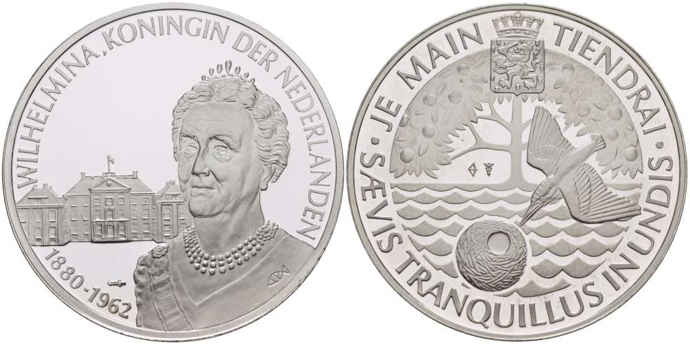 Нидерланды медаль ND Вильгельмина королева Нидерландов (1880-1962),  диаметр 38 мм., вес 25,12 гр.  серебро  PROOF  1078-6-23