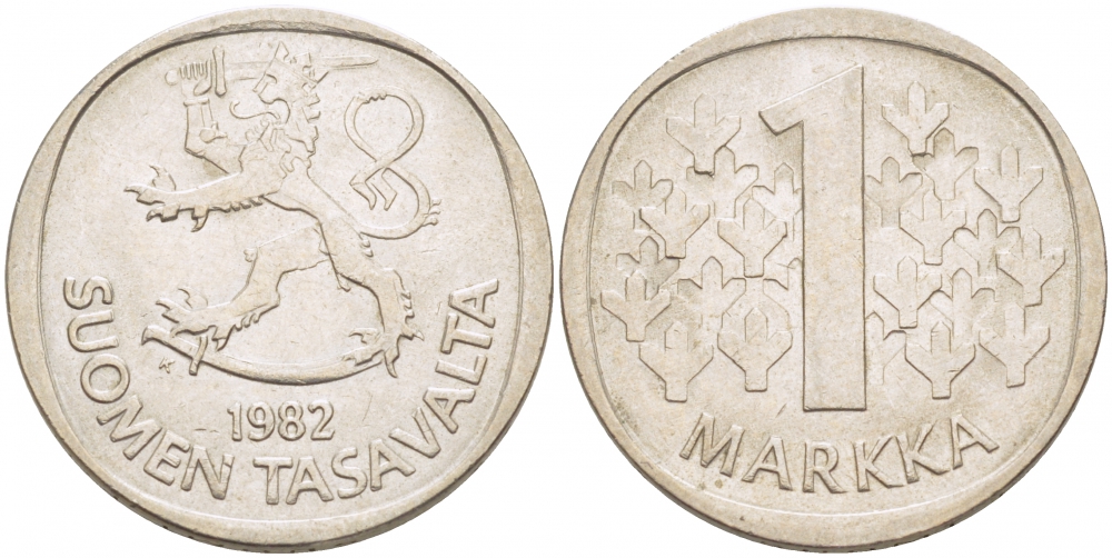 ФИНЛЯНДИЯ 1 МАРКА 1982 K KM 49а медно-никель 3718-1146