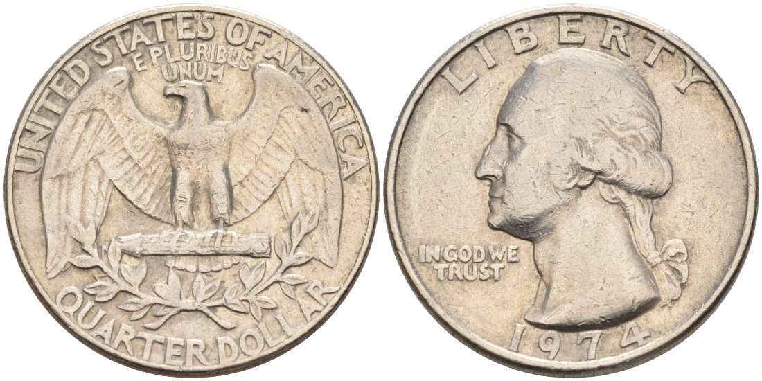 США 25 центов (квотер) 1974 Вашингтон KM 164a медь плакированная медно-никелем 92-1222