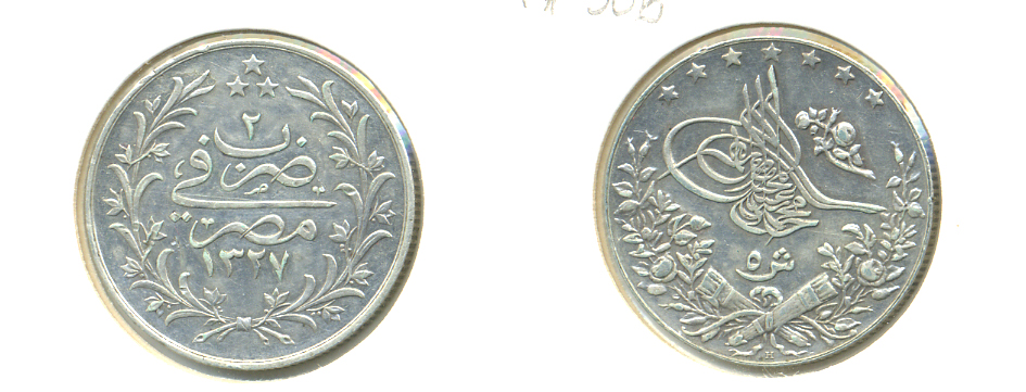 ЕГИПЕТ 5 ГИРШ 1910 KM 308 серебро 7-5-28-55