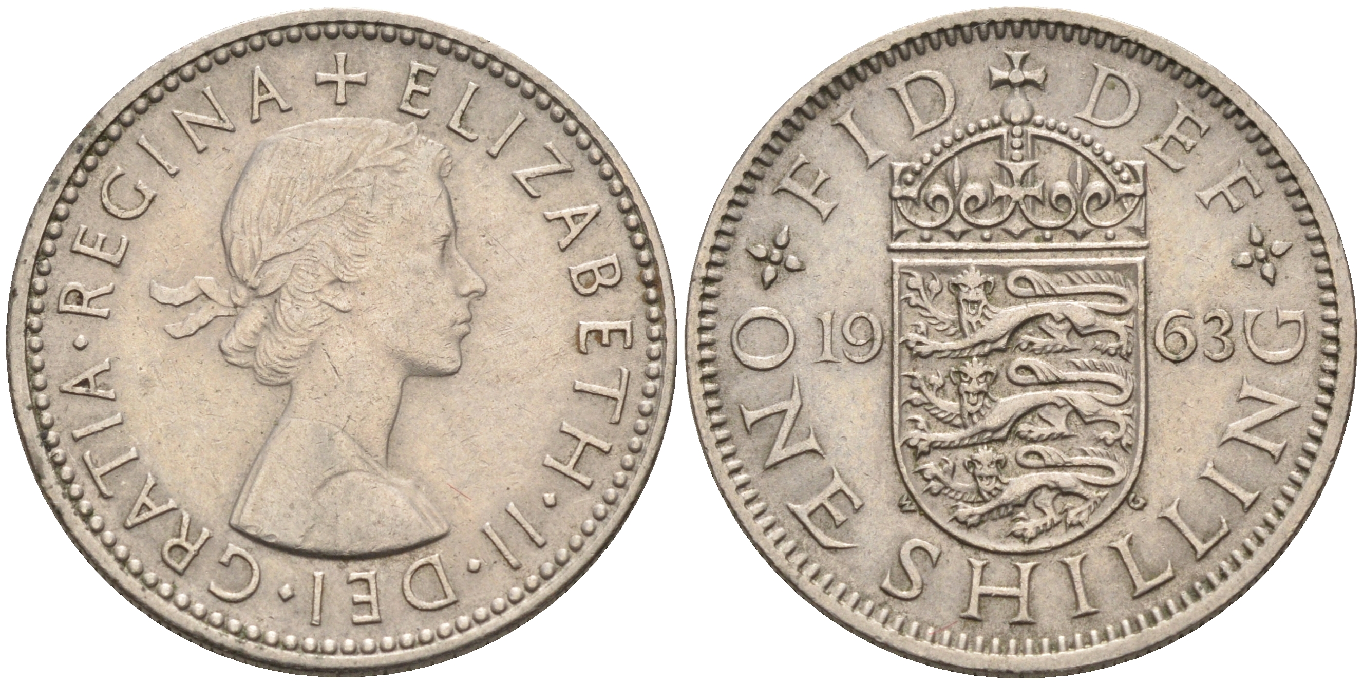 Великобритания 1 шиллинг 1963 Елизавета II (1952-2022), Английский герб KM 904, Spink 4147 медно-никель    4595-853