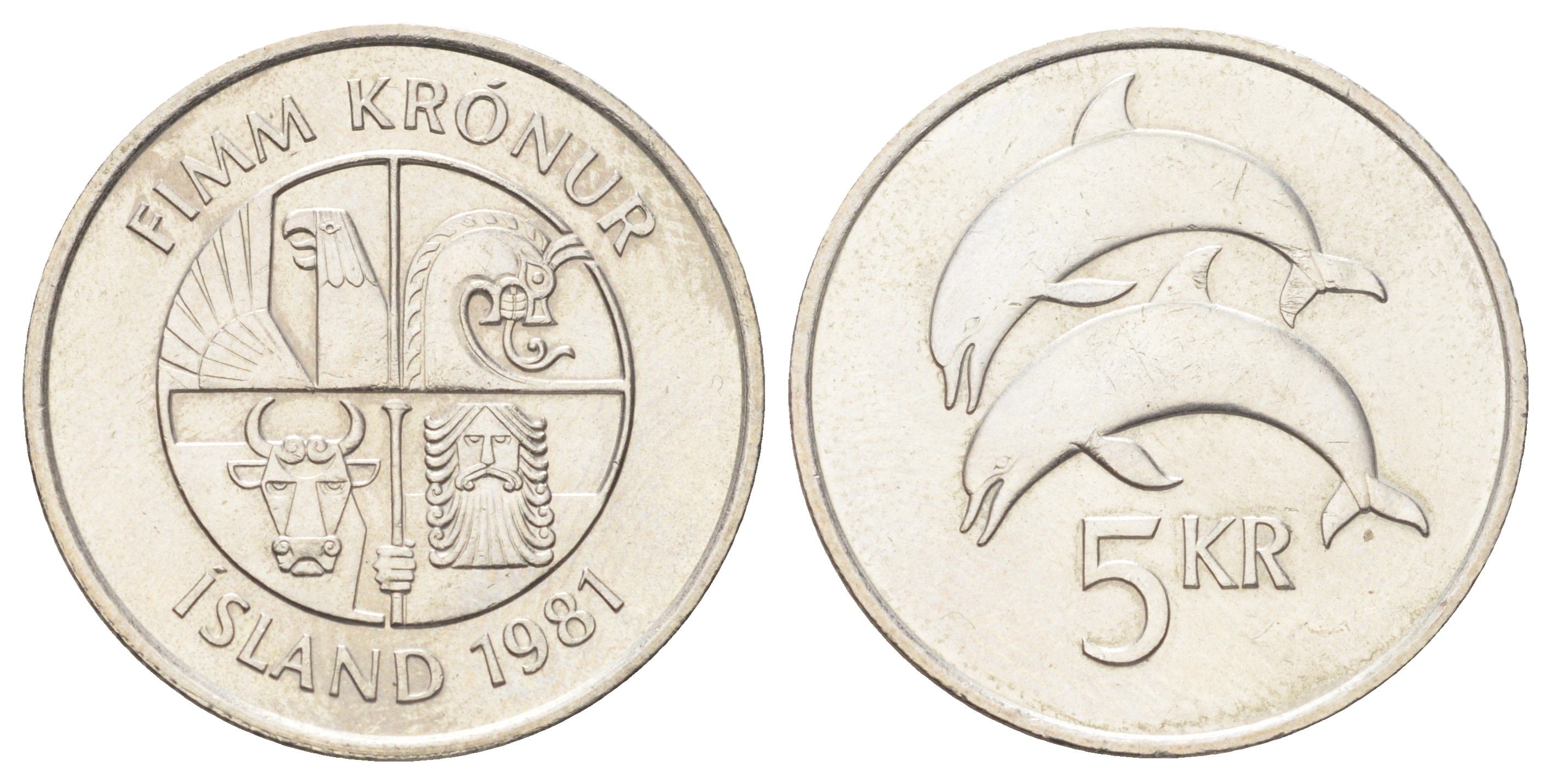 Исландия 5 крон 1981 KM 28 медно-никель UNC 4666-914