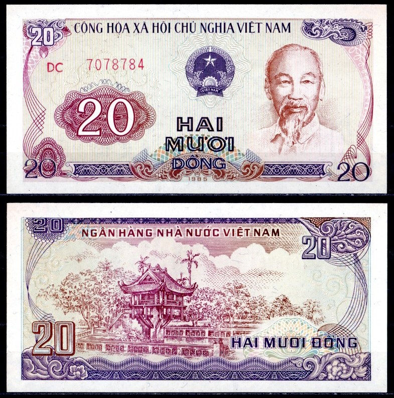 Вьетнам 20 донгов  1985 Хо Ши Мин, Пагода на одном столбе (Ча Мот Кот), Ханой. Серия DC  Pick 94 а  бумага  UNC (пресс) 445-9-2-1