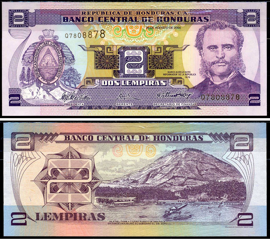 Гондурас 2 лемпира 2004 Pick 80Ae бумага UNC (пресс) 6283-6-2-2