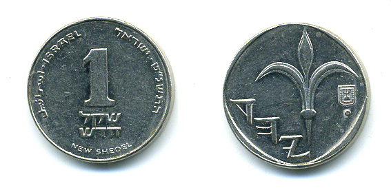 Израиль 1 новый шекель 1999 JE 5759, лилия KM 160а сталь плакированная никелем 4387-1114
