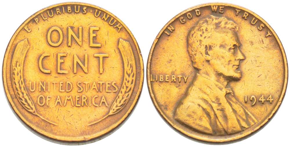 США 1 ЦЕНТ 1944 ЛИНКОЛЬН KM А132 медь цинк 3309-511