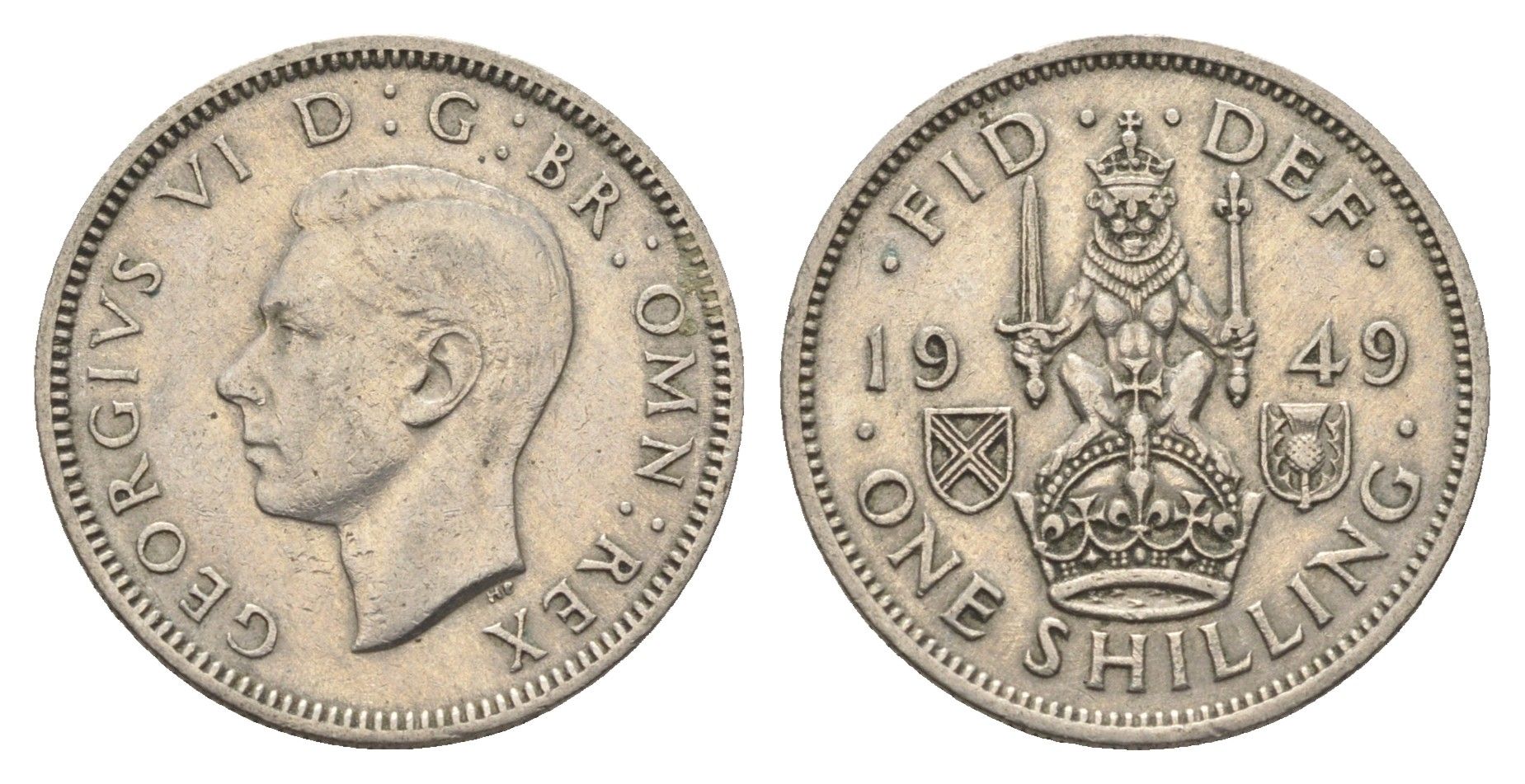 Великобритания 1 шиллинг 1949 Георг VI (1936-1952), Шотландский герб KM 877, Spink 4109 медно-никель 4663-151