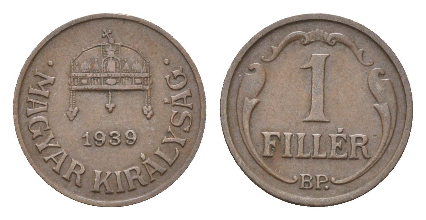 Венгрия 1 филлер 1939 BP KM 505 бронза 4664-821