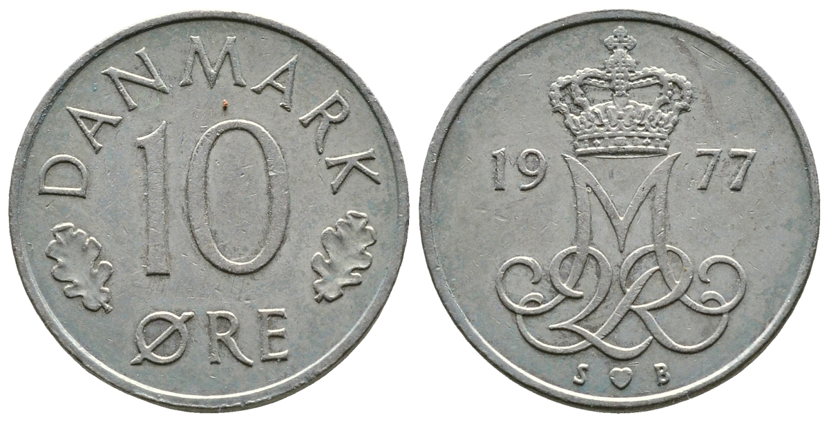 ДАНИЯ 10 ЭРЕ 1977 S; B, МАРГРЕТЕ II (1972-) KM 860.1 медно-никель 4110-1722