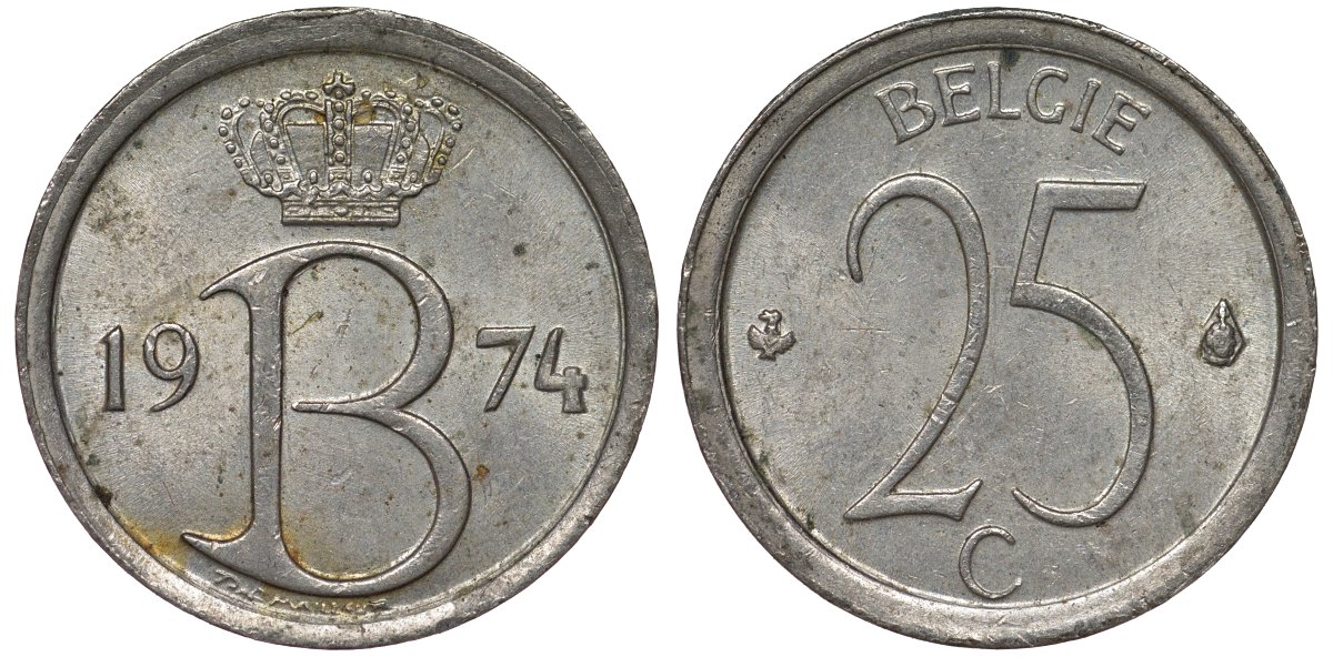 Бельгия 25 сантимов 1974 BELGIE KM 154 медно-никель 4124-542