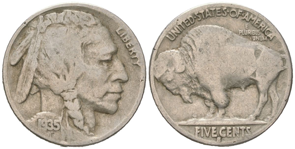 США 5 центов 1935 S, индеец, бизон KM 134 медно-никель 4614-1221