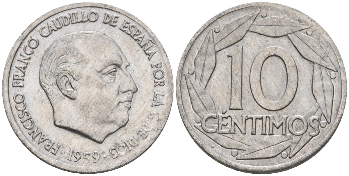 Испания 10 сентимо 1959 Франсиско Франко (1939-1975) KM 790 алюминий 4602-1227