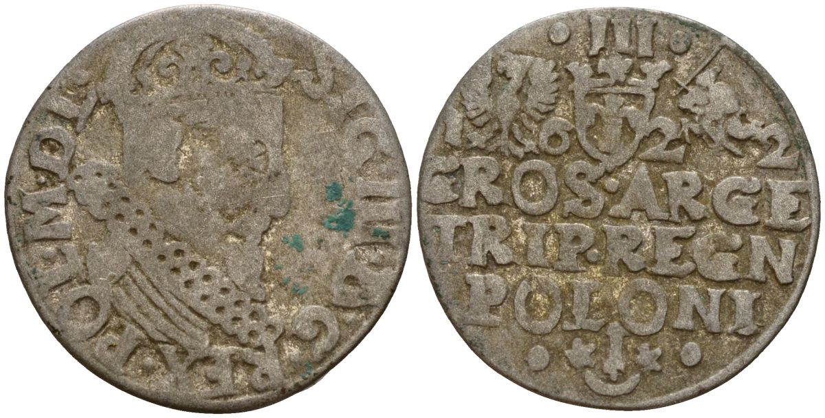 Польша, Эльбинг трояк (3 гроша) 1622 Сигизмунд III Ваза (1587-1632), Монетный двор Краков, герб "Сас" - управляющий монетного двора Миколай Данилович в 1616-1624 Iger K.22.1.a, KM 31 серебро 4160-312