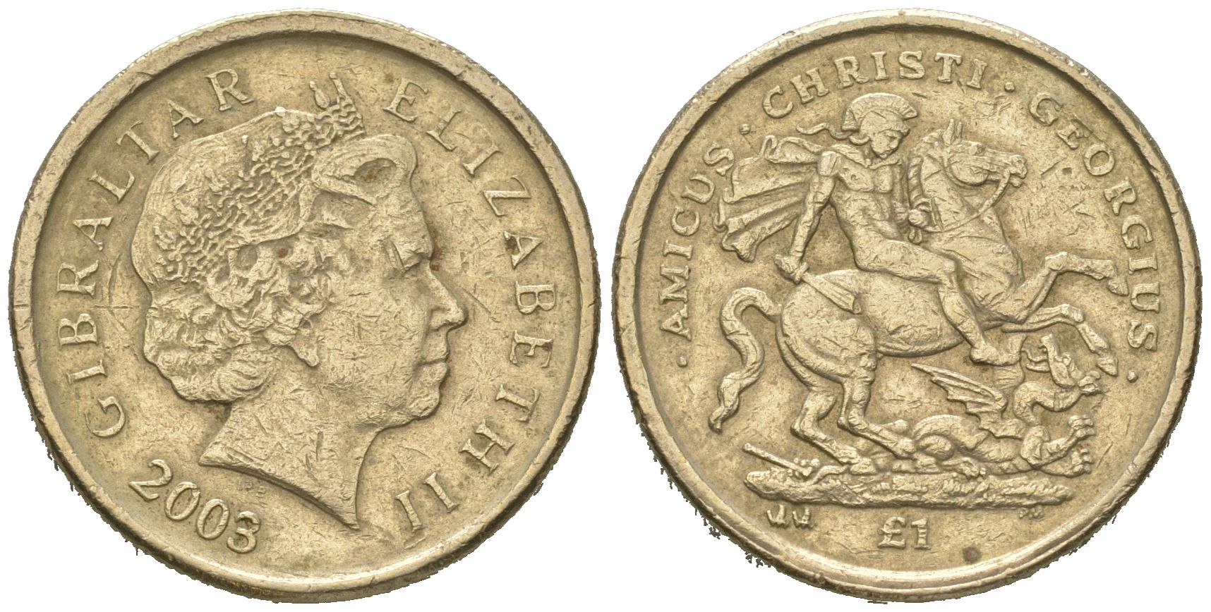 Гибралтар 1 фунт 2003 1700 лет со дня смерти Святого Георгия KM 1036 никель латунь 4620-137