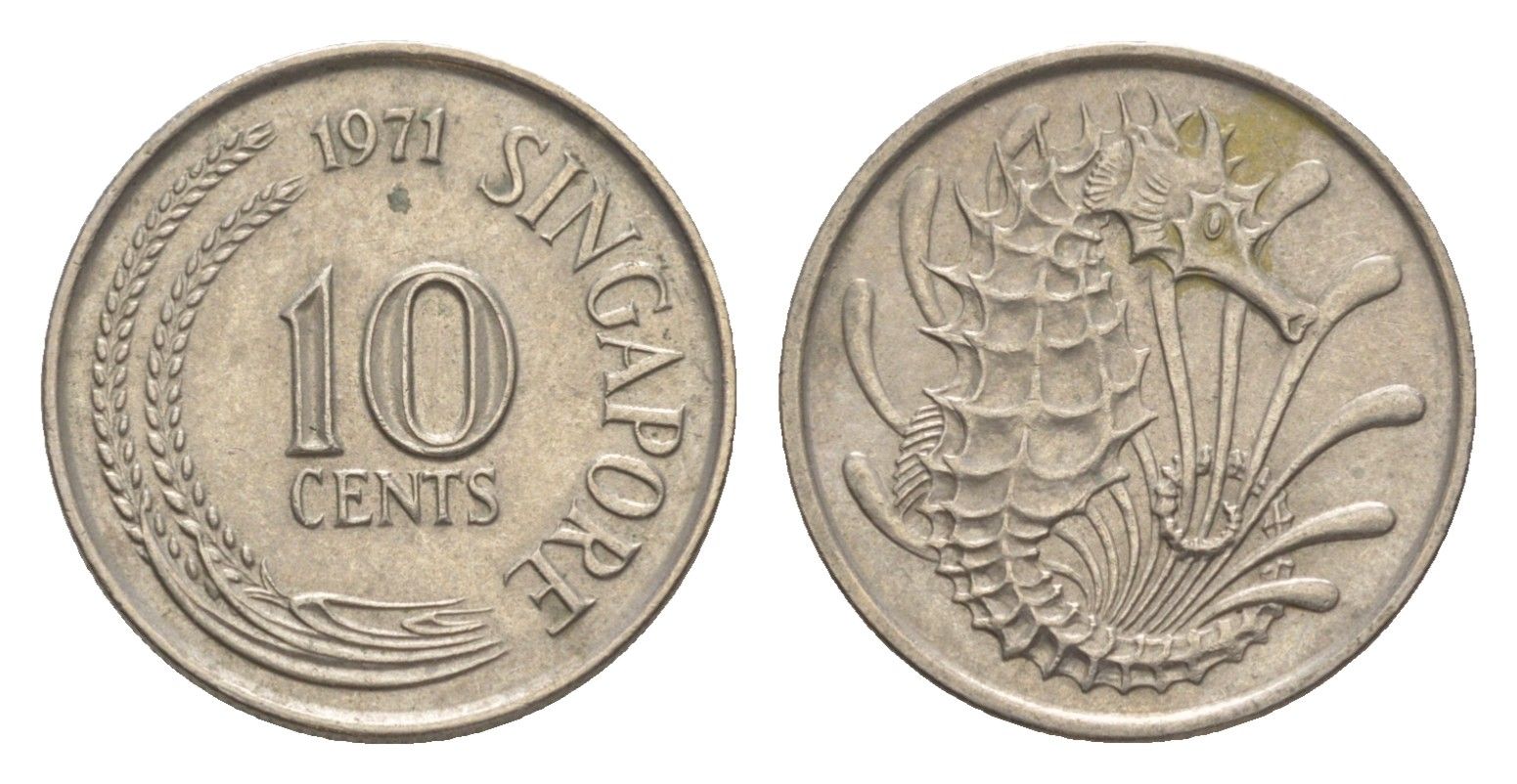 Сингапур 10 центов 1971 KM 3 медно-никель 4640-554