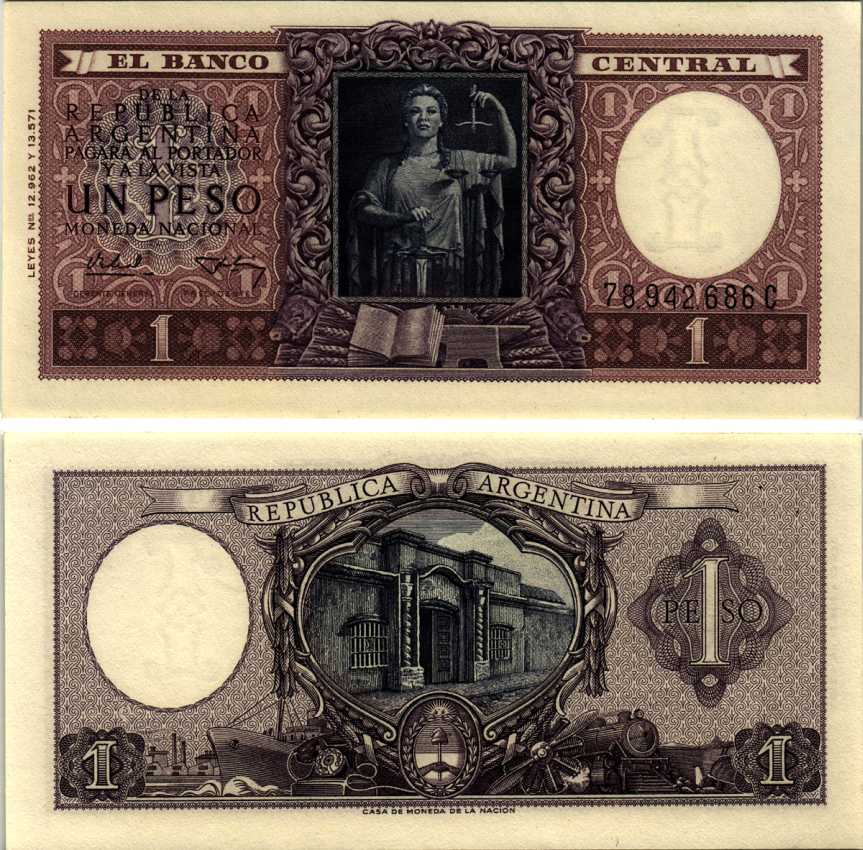 АРГЕНТИНА 1 ПЕСО 1956 СЕРИЯ С 78942, ПОДПИСЬ REAL-ALIZON GARCIA Pick 263а, Bottero 1915 бумага UNC (ПРЕСС) 6352-18-2-1