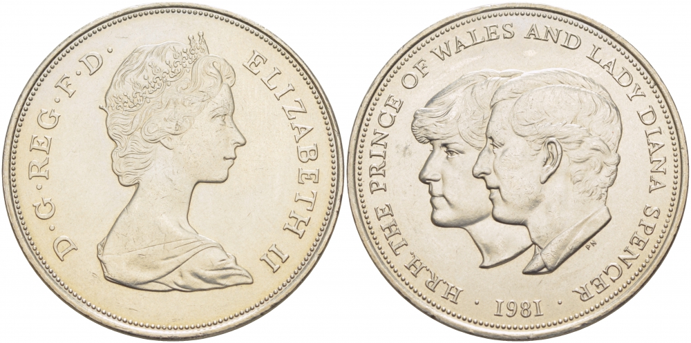 Великобритания 25 пенсов 1981 Королевская свадьба принца Чарльза и леди Дианы, Елизавета II (1952-2022) KM 925, Spink 4229 медно-никель UNC 118-312