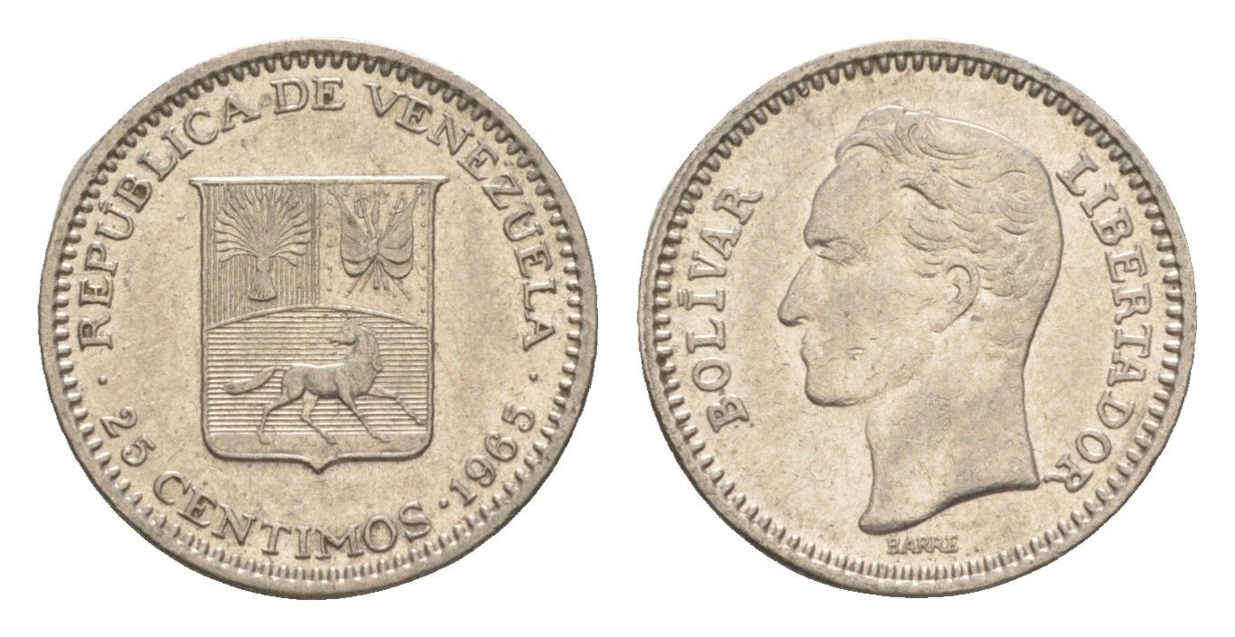 Венесуэла 25 сентимо 1965 Симон Боливар Y 40 никель 4613-269