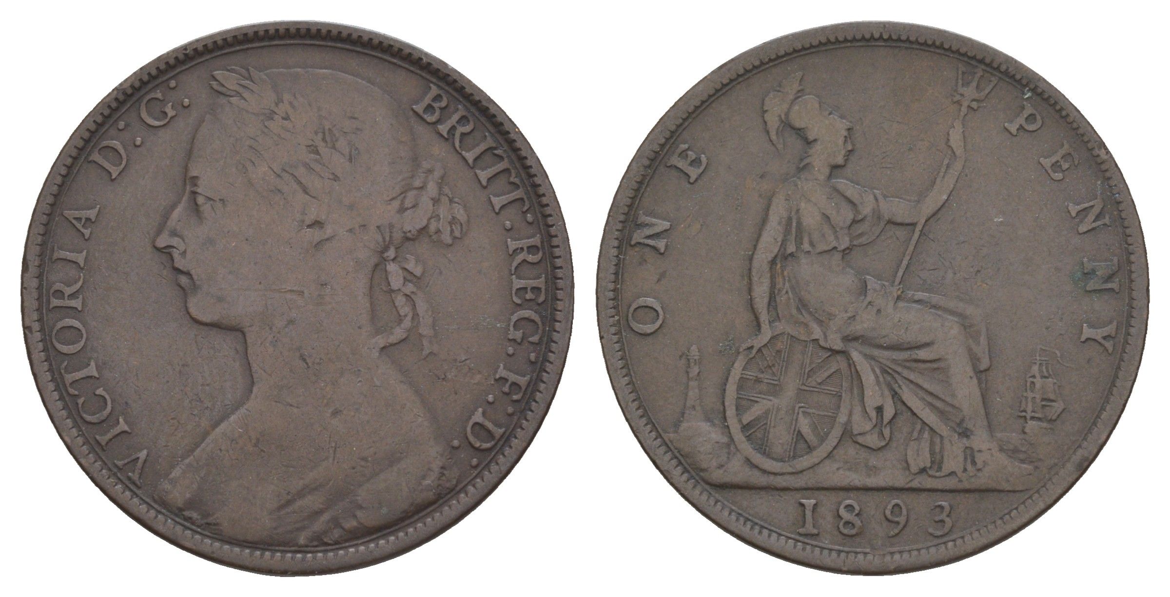 Великобритания 1 пенни 1893 Виктория (1837-1901) KM 755, Spink 3954 бронза 4645-946