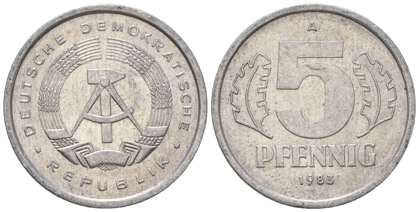ГДР 5 пфеннигов 1983 A КМ 9.2 алюминий 3458-1245