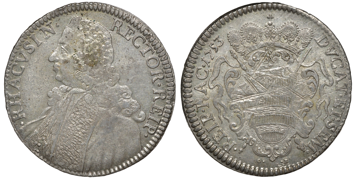 Хорватия, Рагуза Дубровник 1 талеро 1753 Dav. 1639, KM 18 серебро 00-000-00