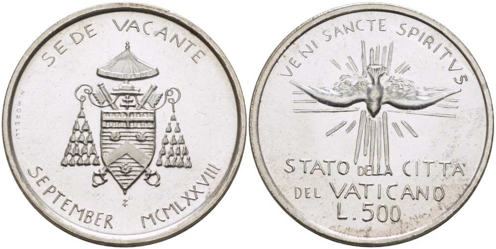 Ватикан 500 лир 1978 вакантный престол (Sede Wacante) KM 141 серебро    4512-825