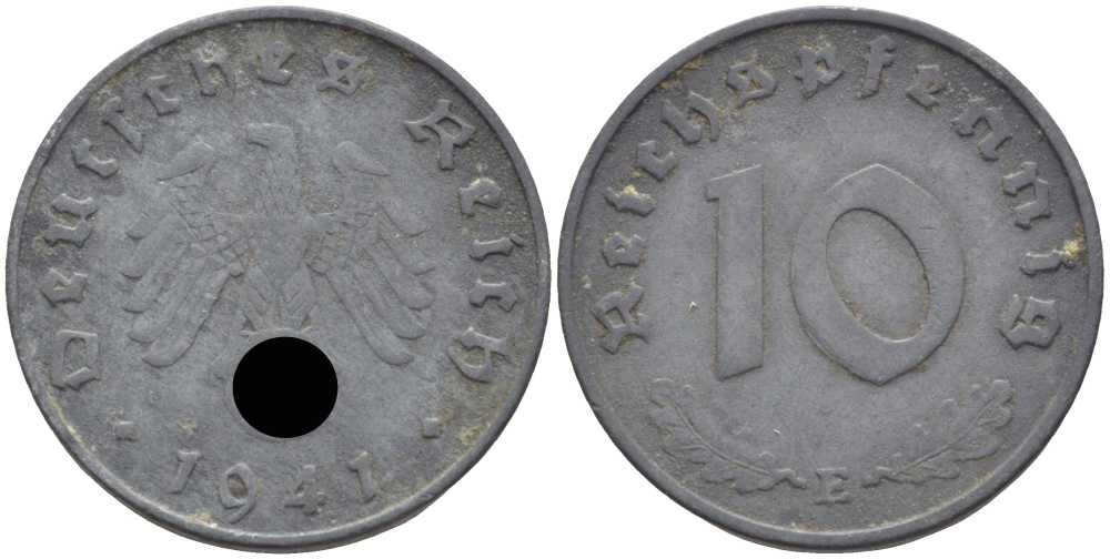 ГЕРМАНИЯ 10 РЕЙХСПФЕННИГОВ 1941 E KM 101, J. 371 цинк 4401-811