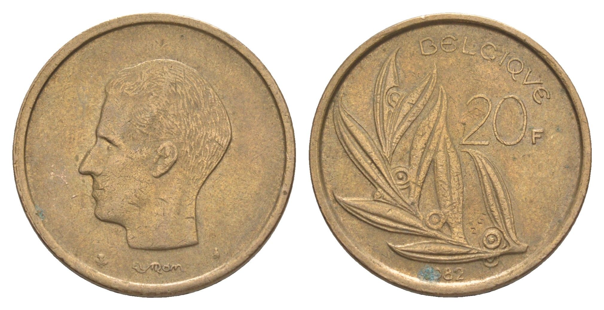 Бельгия 20 франков 1982 Belgique KM 159 никель латунь 4629-1011