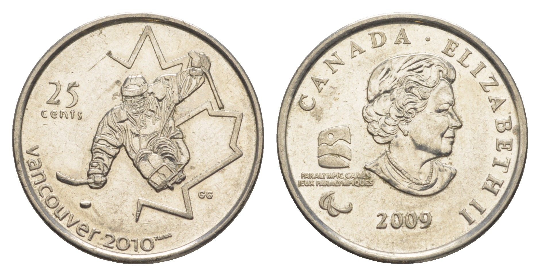 Канада 25 центов 2009 X зимние Паралимпийские Игры, Ванкувер 2010 - Хоккей на санях KM 952 сталь плакированная никелем UNC 4637-947