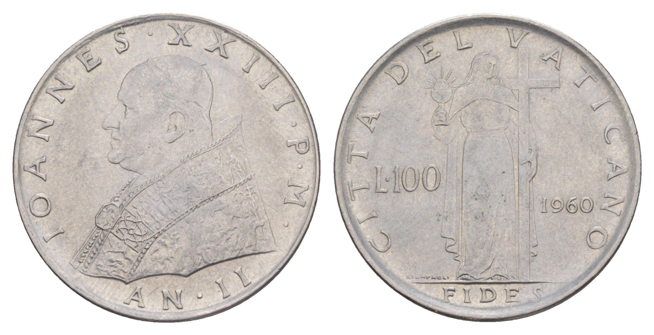 Ватикан 100 лир 1960 KM 64 нержавеющая сталь aUNC 4637-332