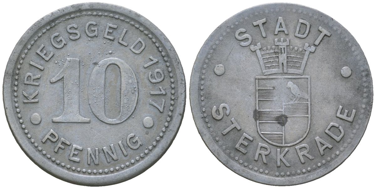 Штеркраде (Пруссия, Рейн) 10 пфеннингов 1917 Funck 521.2, Men18 30164.2 цинк 4586-844