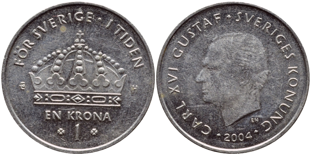 Швеция 1 крона 2004 Карл XVI Густав (1973- ) KM 894 медно-никель 261-954