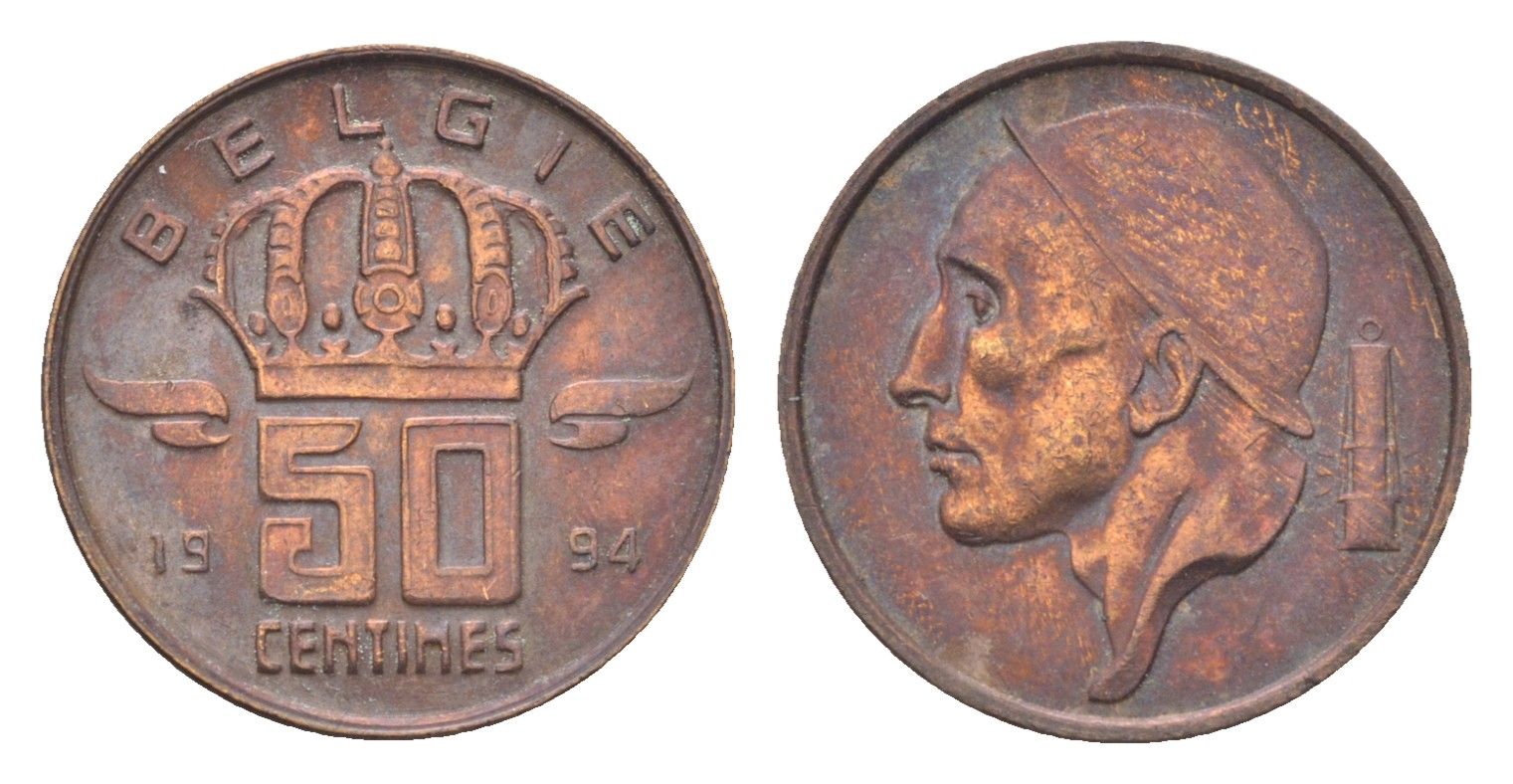 Бельгия 50 сантимов 1994 Belgie, Бодуэн I (1951-1993) KM 149 бронза 4705-316