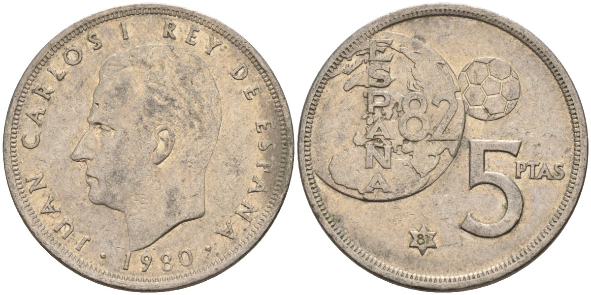 Испания 5 песет 1980 (81) Хуан Карлос I (1975 - 2014) KM 817 медно-никель 4155-754