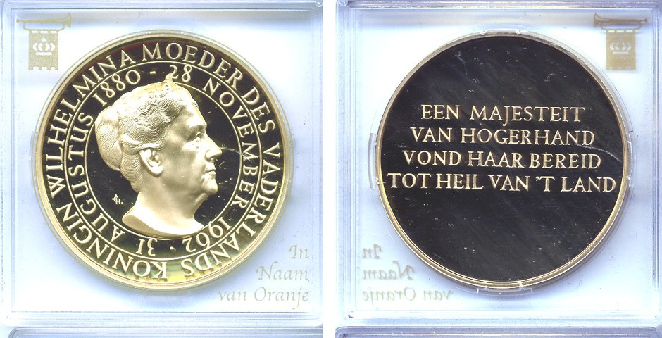 НИДЕРЛАНДЫ МЕДАЛЬ ND КОРОЛЕВА НИДЕРЛАНДОВ ВИЛЬГЕЛЬМИНА (1880-1962) бронза, позолота PROOF 5-3-1-67