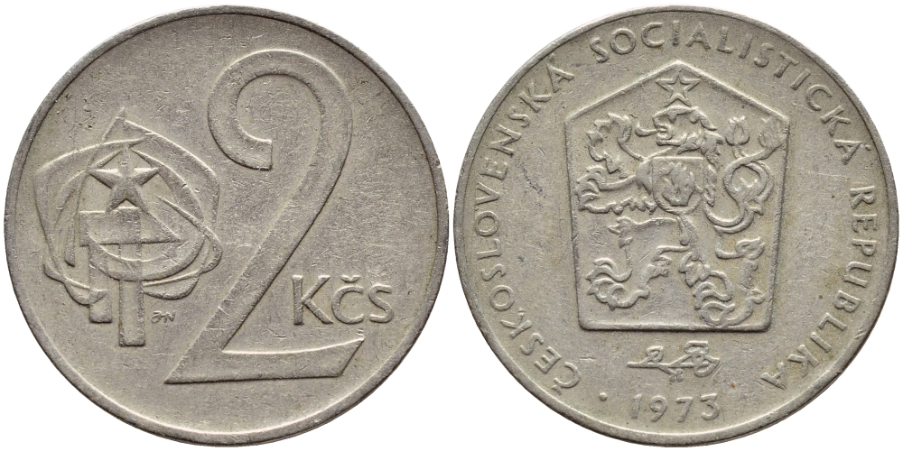 Чехословакия 2 кроны 1973 KM 75 медно-никель 4398-626