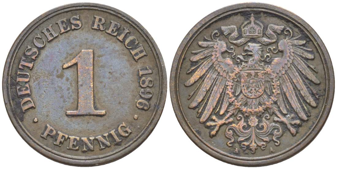 ГЕРМАНИЯ 1 ПФЕННИГ 1896 A KM 10, Jager. 10, Weege 2 медь 4528-1143