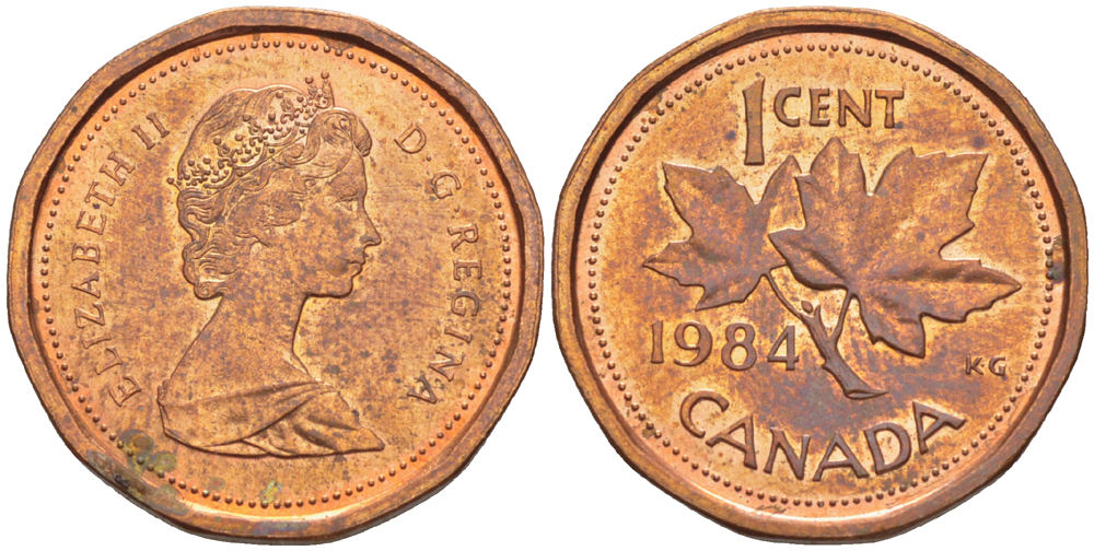 КАНАДА 1 ЦЕНТ 1984 КЛЕНОВЫЙ ЛИСТ, ЕЛИЗАВЕТА II (1953-) KM 132 бронза 201-1034