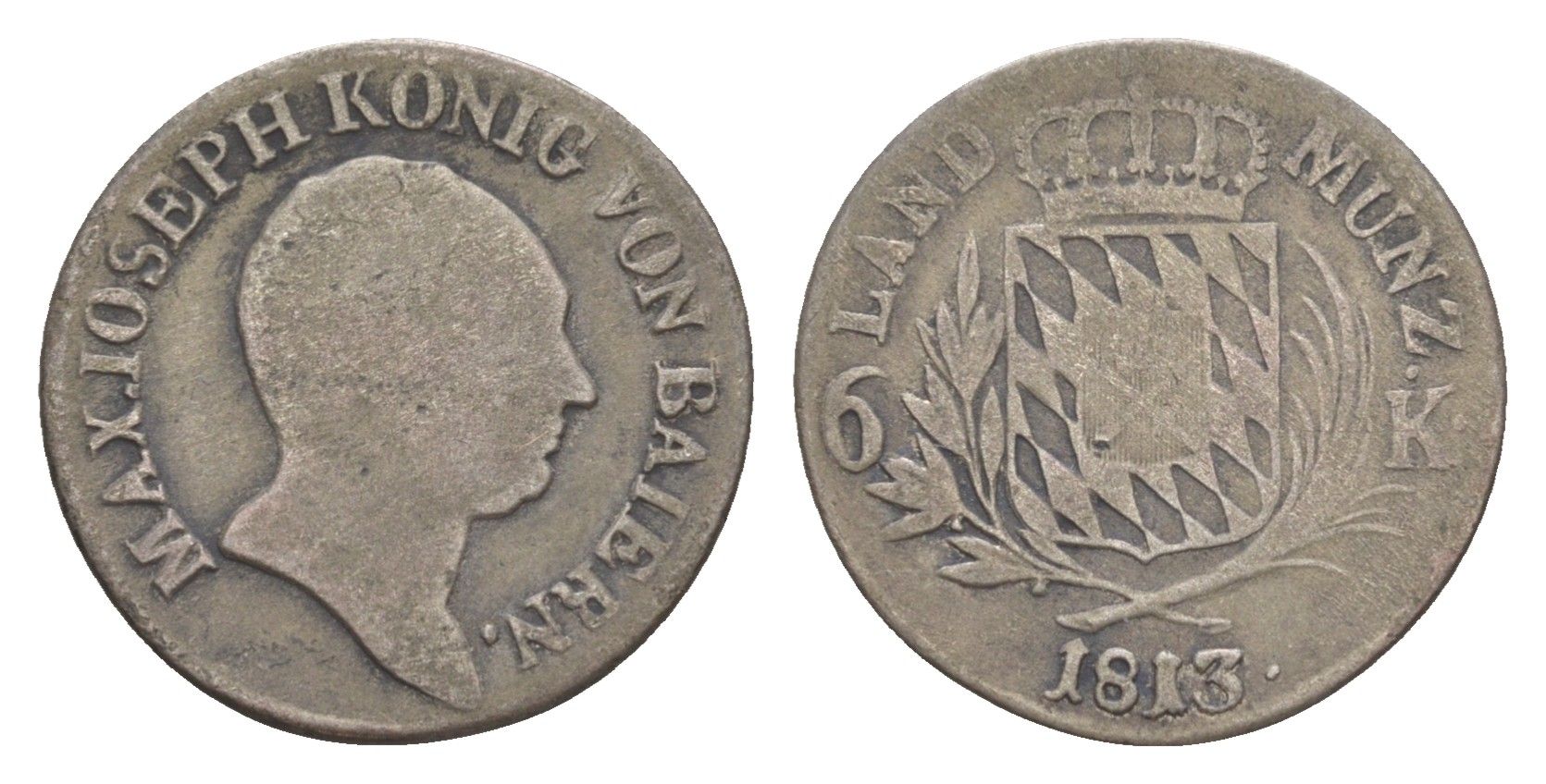 Бавария 6 крейцеров 1813 Максимилиан I (1806-1825) KM 686 серебро 4649-453