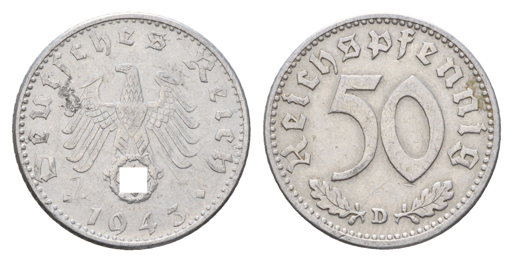 Германия 50 рейхспфеннигов 1943 D KM 96 J.372 алюминий 4567-1054