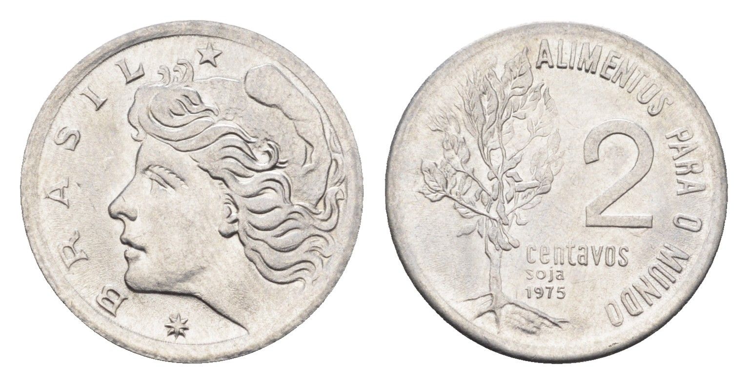 Бразилия 2 сентаво 1975 ФАО - Соя KM 586 нержавеющая сталь UNC 4664-516