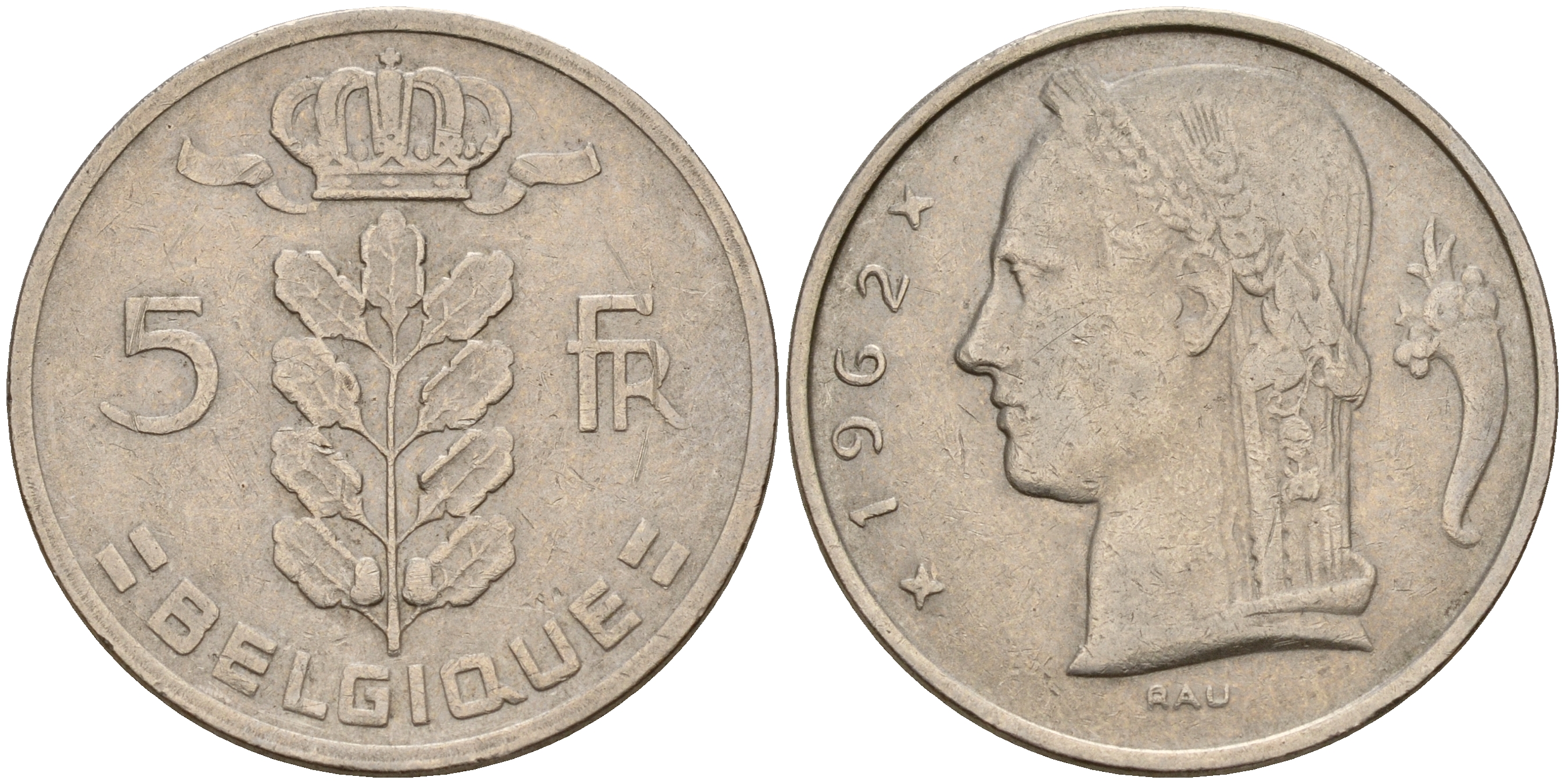 Бельгия 5 франков 1962 Belgique KM 134.1 медно-никель    4187-225